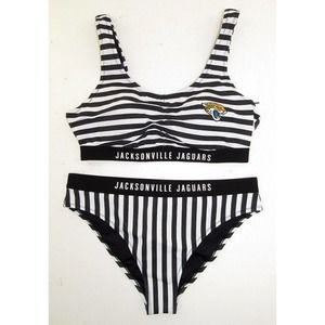 Womens G-III Jacksonville Jaguars Black White Stripe Bikini Swim Suit Medium NEW